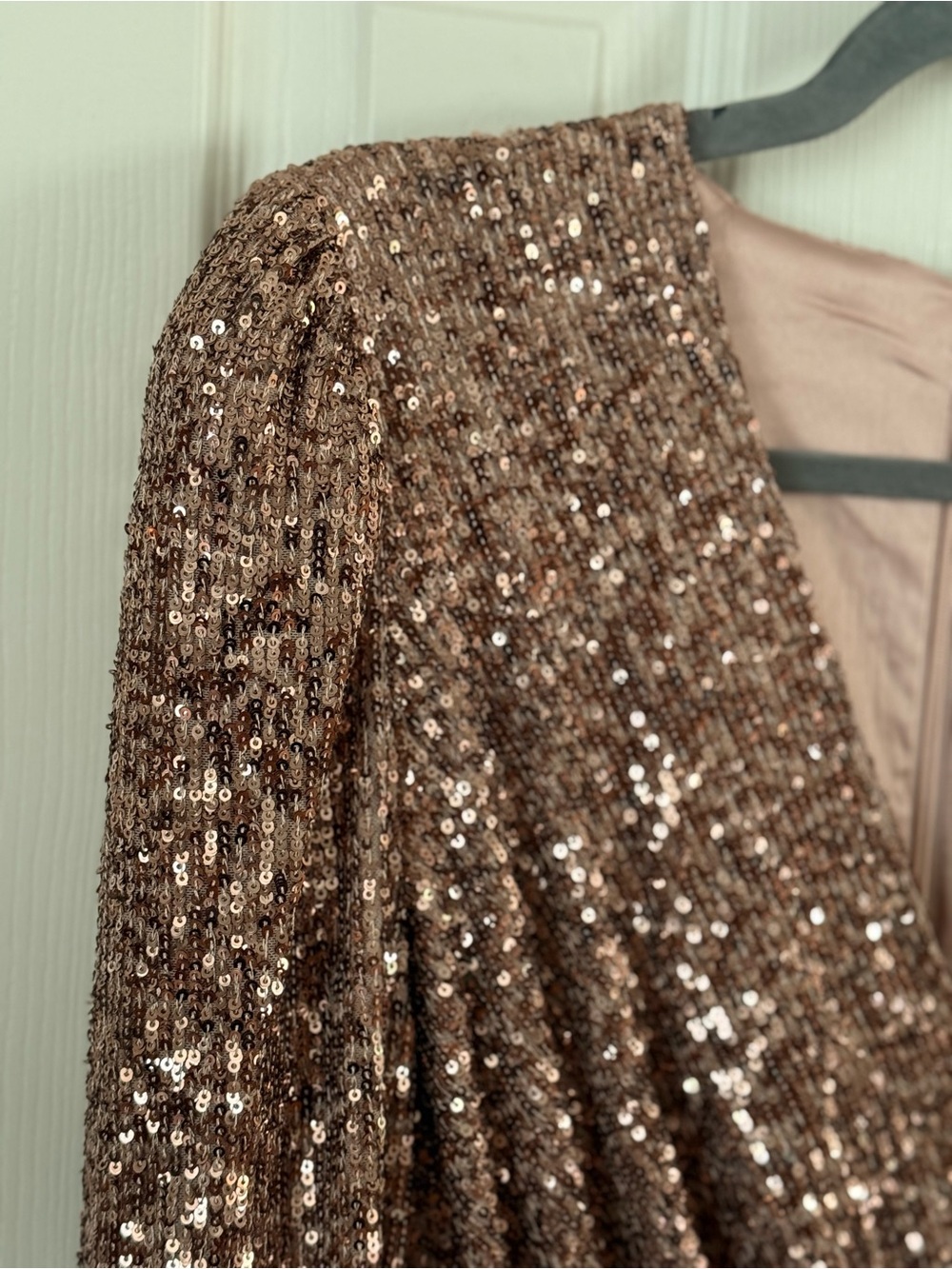 Alex Marie Rose Gold Sequin Jumpsuit Size 8 Belted Wide Leg Formal - Picture 7 of 16